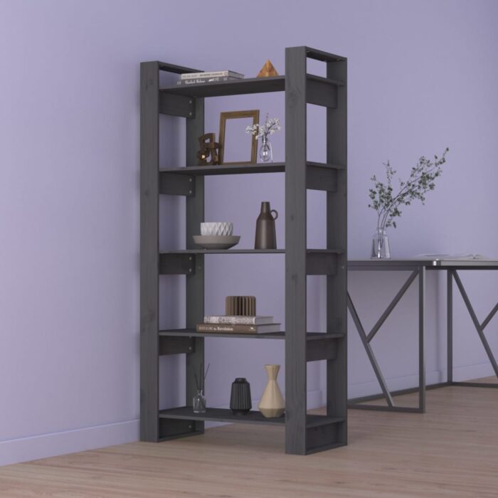 Bibliothèque/Séparateur de pièce Gris 80x35x160 cm Bois massif – Image 1