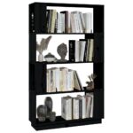 Bibliothèque/Séparateur de pièce Noir 80x25x132 cm Pin massif – Image 2