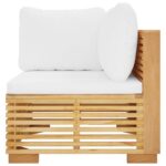 Canapé d'angle de jardin et coussins crème Bois de teck massif – Image 2