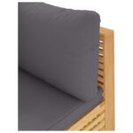 Canapé d'angle de jardin coussins Gris foncé Bois teck massif – Image 3
