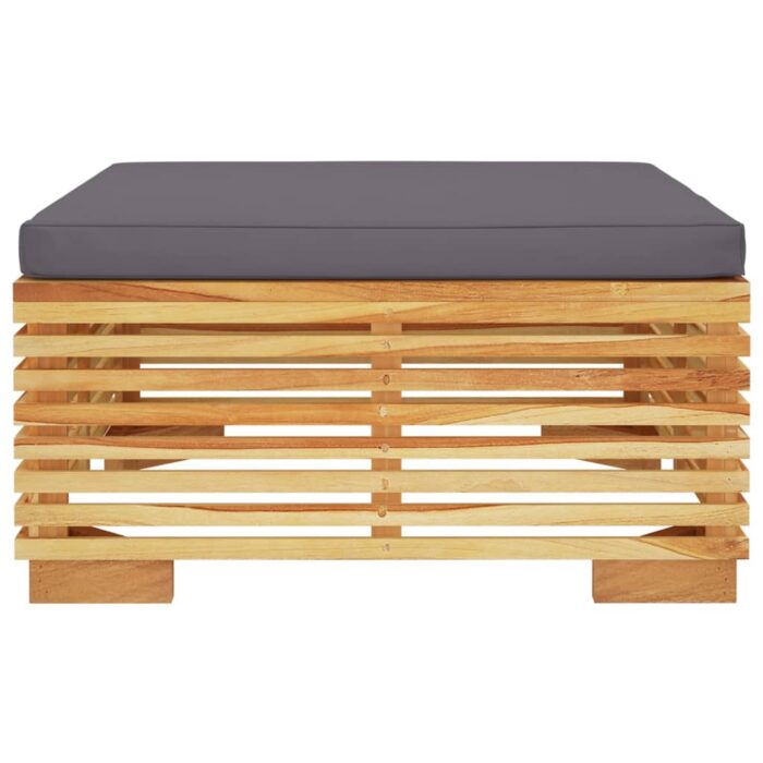 Repose-pied de jardin et coussin Gris foncé Bois de teck massif – Image 2