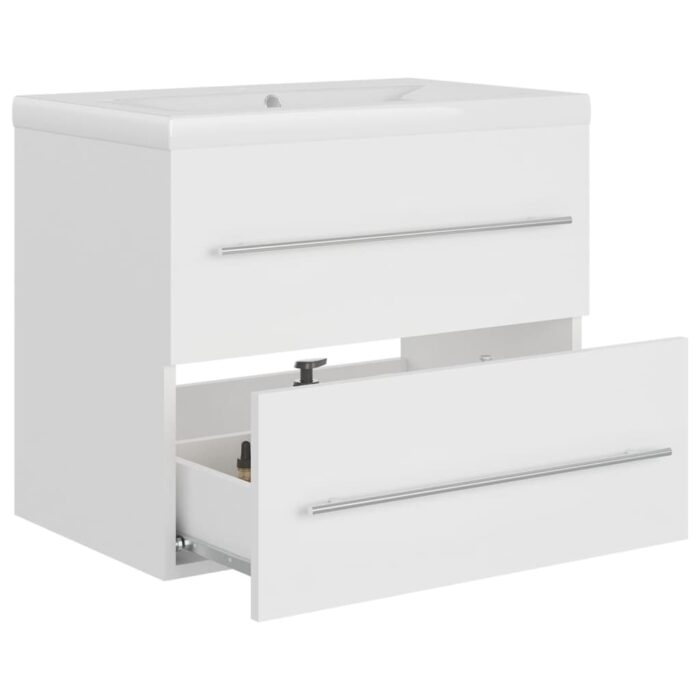 Armoire d'évier avec lavabo intégré Blanc Aggloméré – Image 2