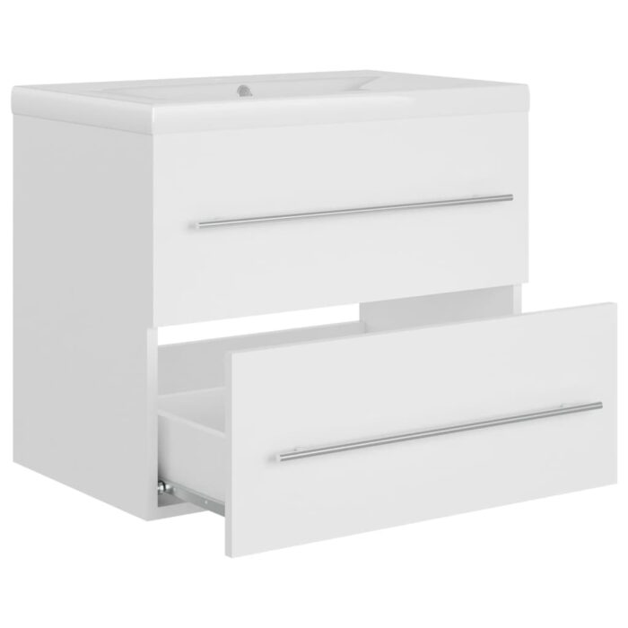 Armoire d'évier avec lavabo intégré Blanc Aggloméré – Image 3