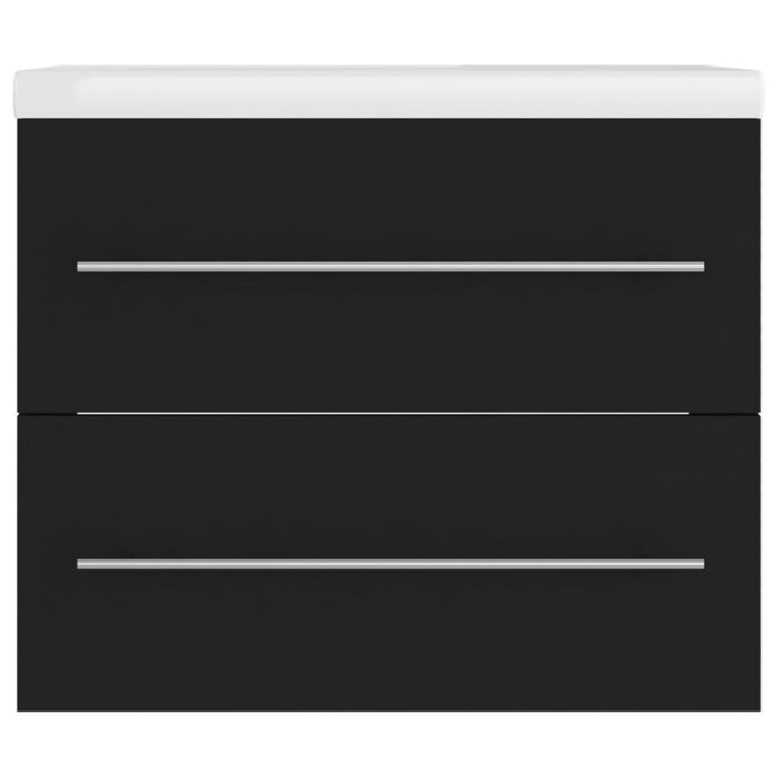 Armoire d'évier avec lavabo intégré Noir Aggloméré – Image 4