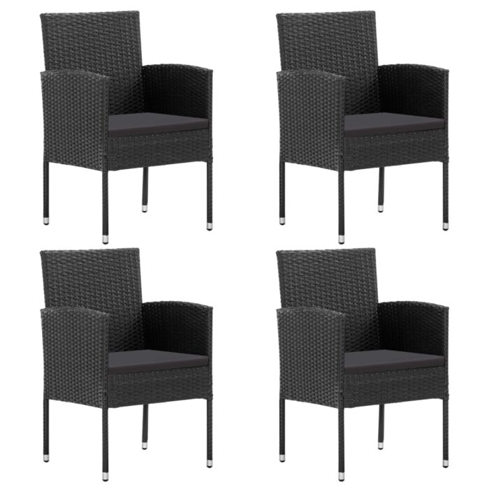Chaises de jardin coussins noir lot de 4 noir résine tressée – Image 1