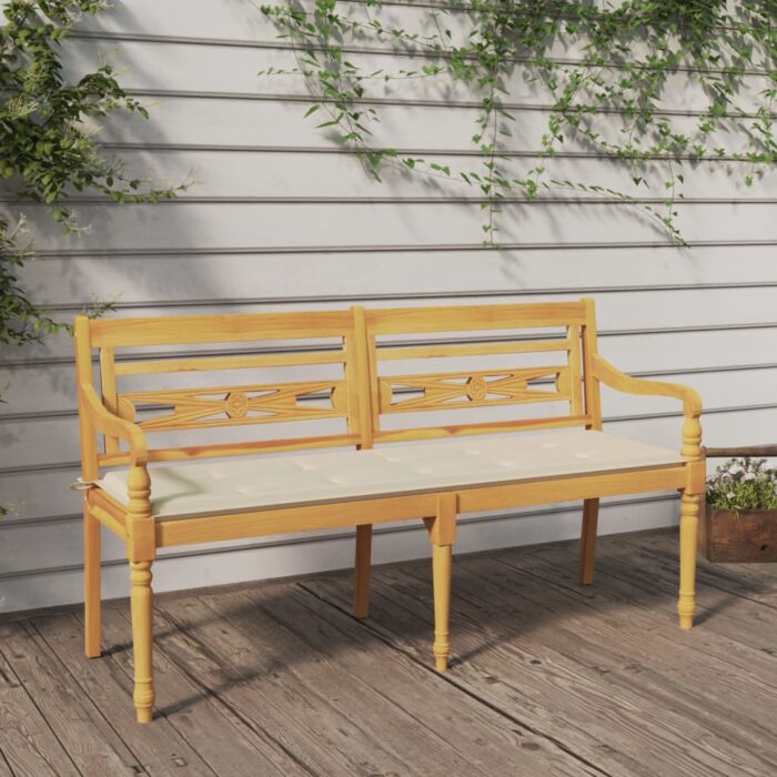 VXL8720286918586_m_en_hd_1.jpg Banc Batavia avec coussin crème 150 cm Bois de teck massif – Image 1