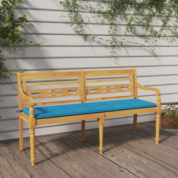 Banc Batavia avec coussin bleu 150 cm Bois de teck massif – Image 1