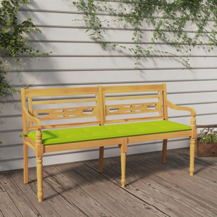Banc Batavia avec coussin vert brillant 150 cm Bois teck massif – Image 1