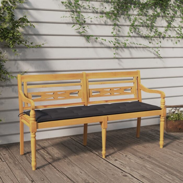 Banc Batavia avec coussin anthracite 150 cm Bois de teck massif – Image 1