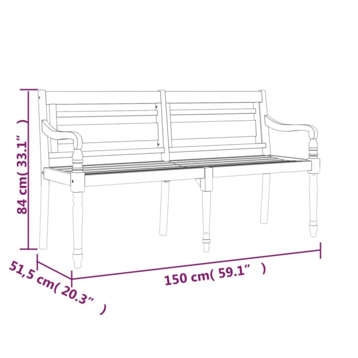 Banc Batavia avec coussin gris 150 cm Bois de teck massif – Image 6