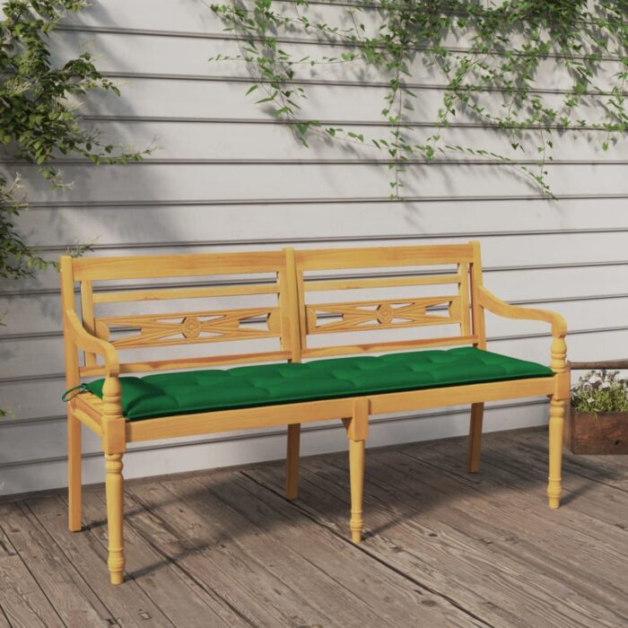 Banc Batavia avec coussin vert 150 cm Bois de teck massif – Image 1