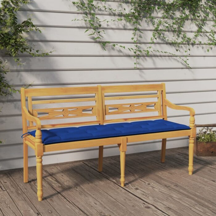 Banc Batavia avec coussin bleu 150 cm Bois de teck massif – Image 1