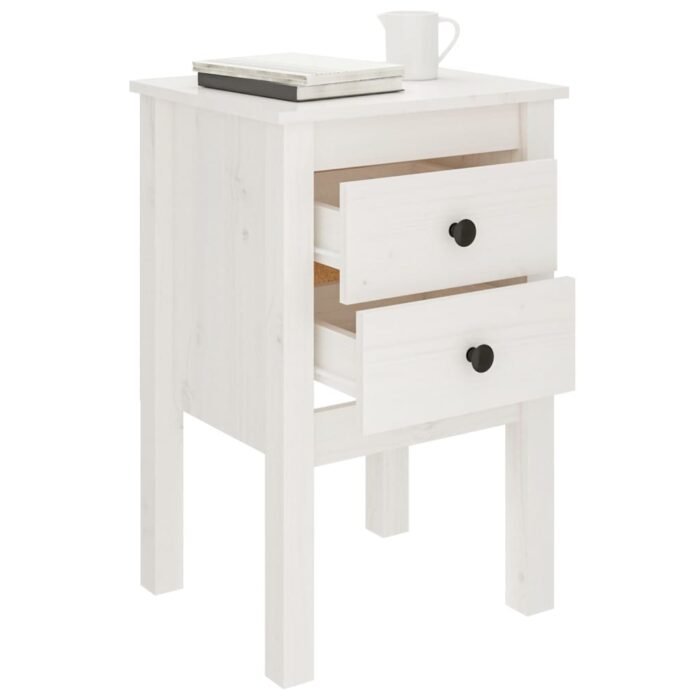 Tables de chevet 2 pcs Blanc 40x35x61,5 cm Bois de pin massif – Image 2