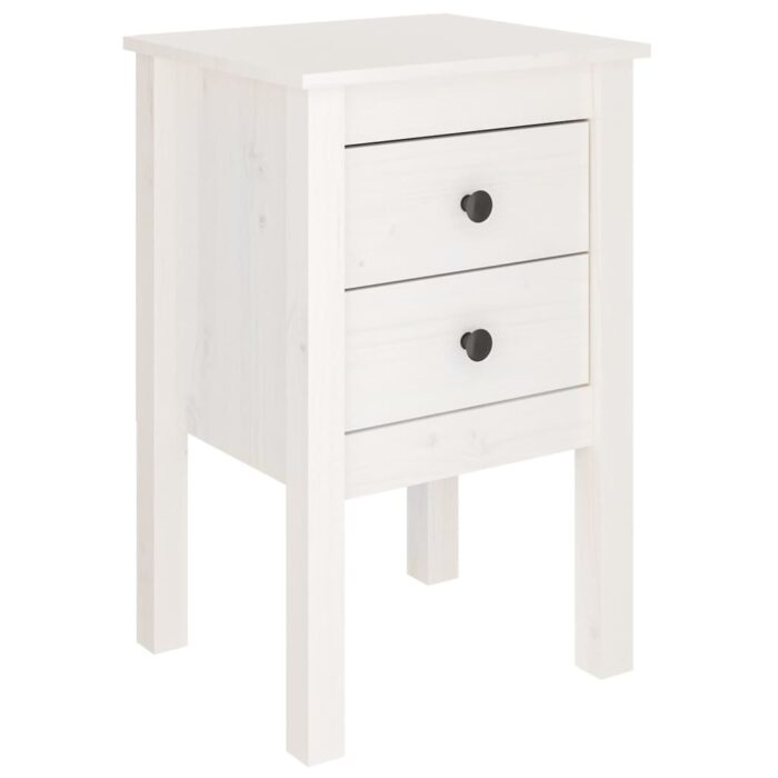 Tables de chevet 2 pcs Blanc 40x35x61,5 cm Bois de pin massif – Image 3