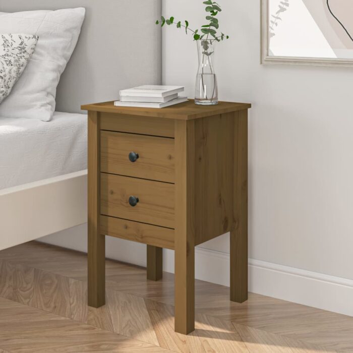 Table de chevet Marron miel 40x35x61,5 cm Bois de pin solide – Image 1