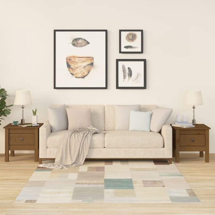 Tables d'appoint 2pcs Marron miel 40x40x39cm Bois massif de pin – Image 1