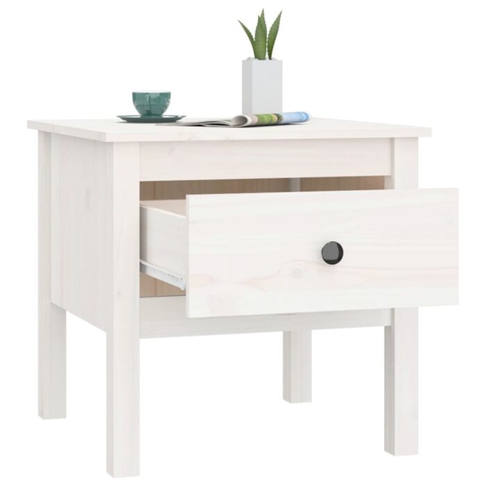 Table d'appoint Blanc 50x50x49 cm Bois massif de pin – Image 3