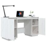 Bureau blanc 140x50x75 cm bois massif de pin – Image 2