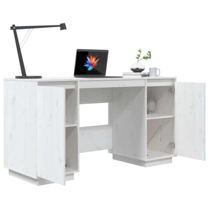 Bureau blanc 140x50x75 cm bois massif de pin – Image 2