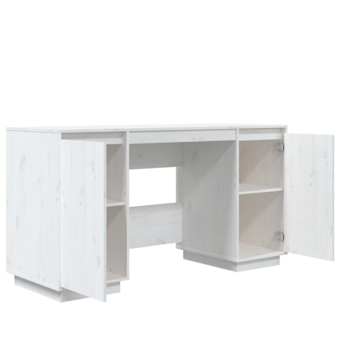 Bureau blanc 140x50x75 cm bois massif de pin – Image 4