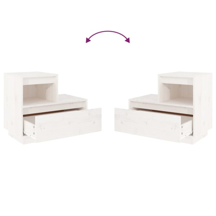 Table de chevet Blanc 60x34x51 cm Bois de pin solide – Image 4