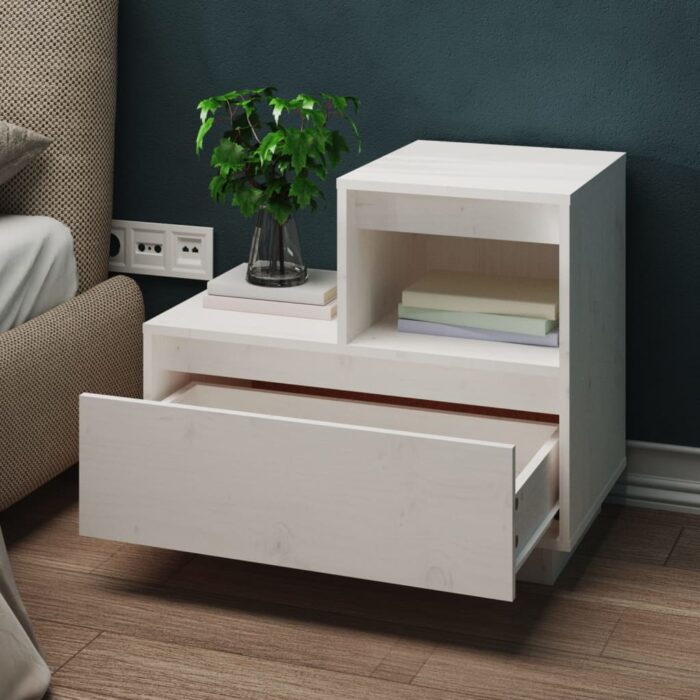 Tables de chevet 2 pcs Blanc 60x34x51 cm Bois de pin solide – Image 9