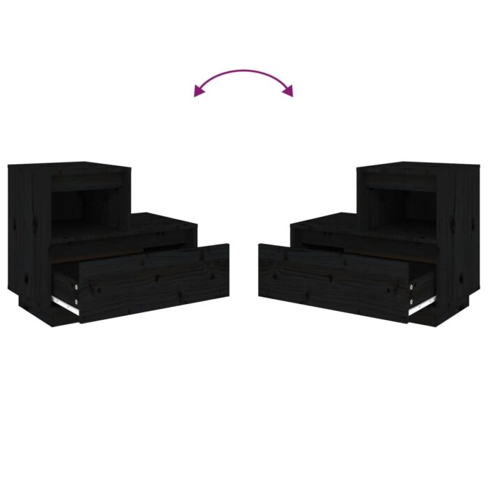 Tables de chevet 2 pcs Noir 60x34x51 cm Bois de pin solide – Image 5