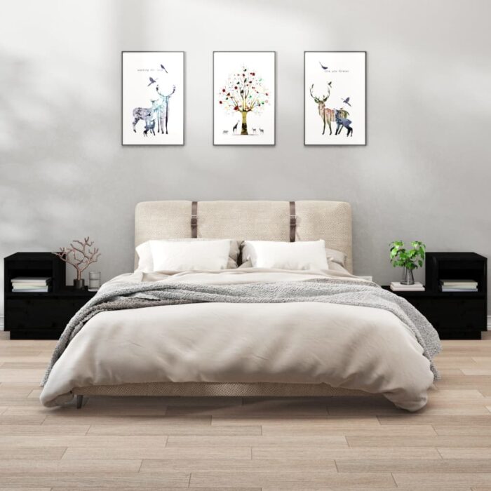 Tables de chevet 2 pcs Noir 60x34x51 cm Bois de pin solide – Image 1