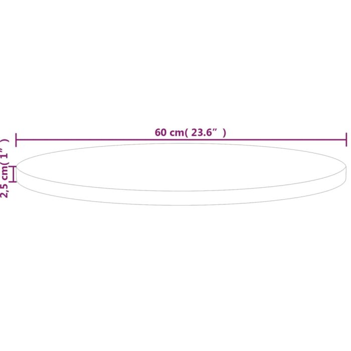 Dessus de table rond Ø60x2,5 cm Bois de chêne massif non traité – Image 3