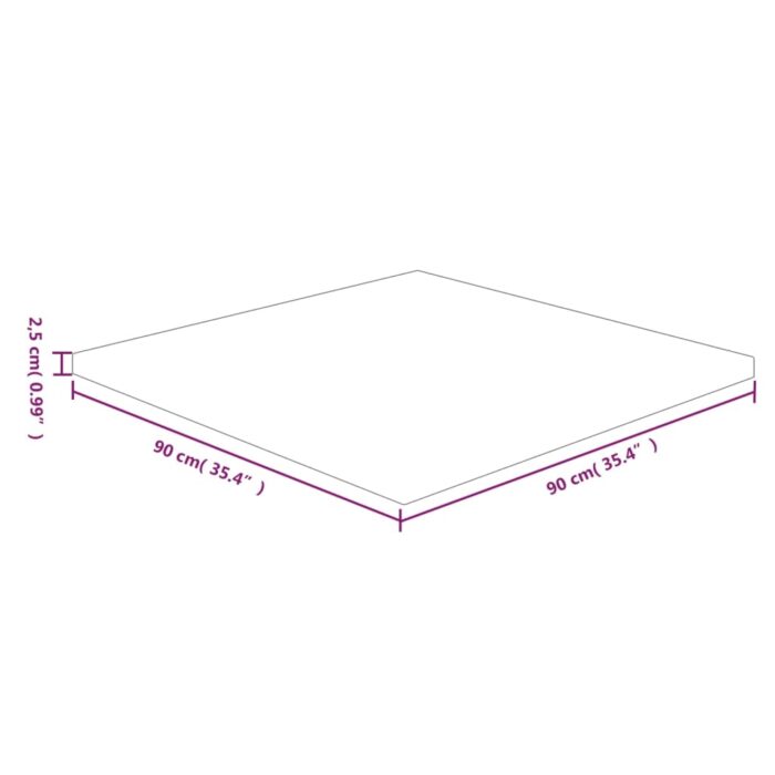 Dessus de table carré 90x90x2,5 cm Bois chêne massif non traité – Image 3