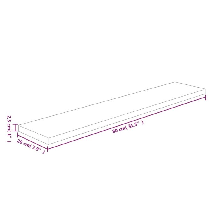 Panneau d'étagère 80x20x2,5 cm Bois de chêne massif non traité – Image 3