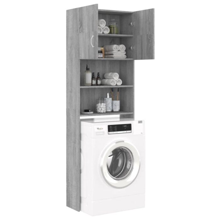 Meuble pour machine à laver Sonoma gris 64x25,5x190 cm – Image 6