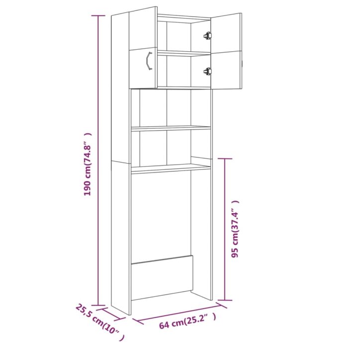 Meuble pour machine à laver Sonoma gris 64x25,5x190 cm – Image 7