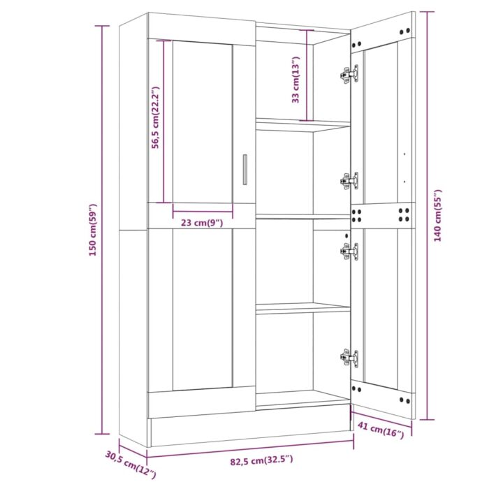 Armoire à vitrine Sonoma gris 82,5x30,5x150cm Bois d'ingénierie – Image 6