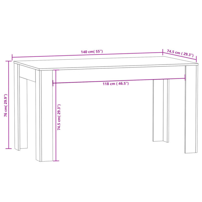 Table à dîner Sonoma gris 140x74,5x76 cm Bois d'ingénierie – Image 5