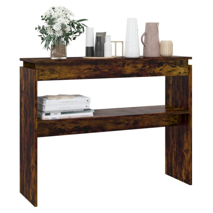 Table console Chêne fumé 102x30x80 cm Bois d'ingénierie – Image 3