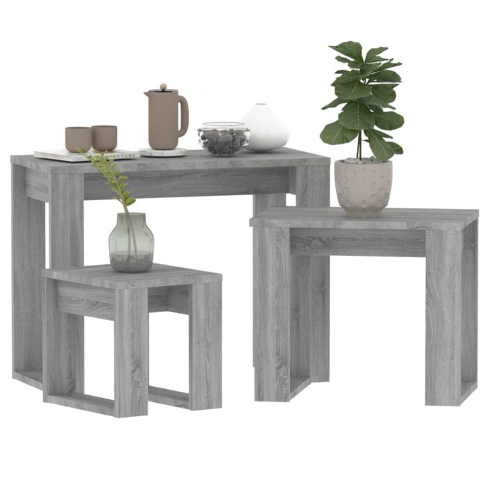 Tables gigognes 3 pcs Sonoma gris Bois d'ingénierie – Image 2