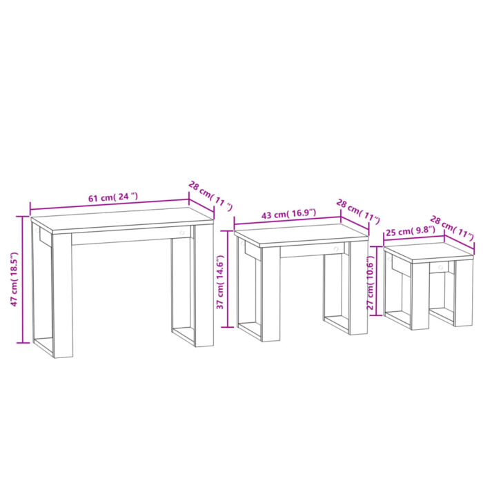 Tables gigognes 3 pcs Sonoma gris Bois d'ingénierie – Image 7