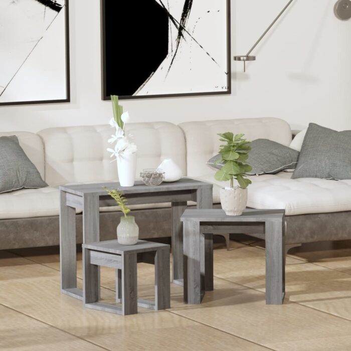 Tables gigognes 3 pcs Sonoma gris Bois d'ingénierie – Image 1