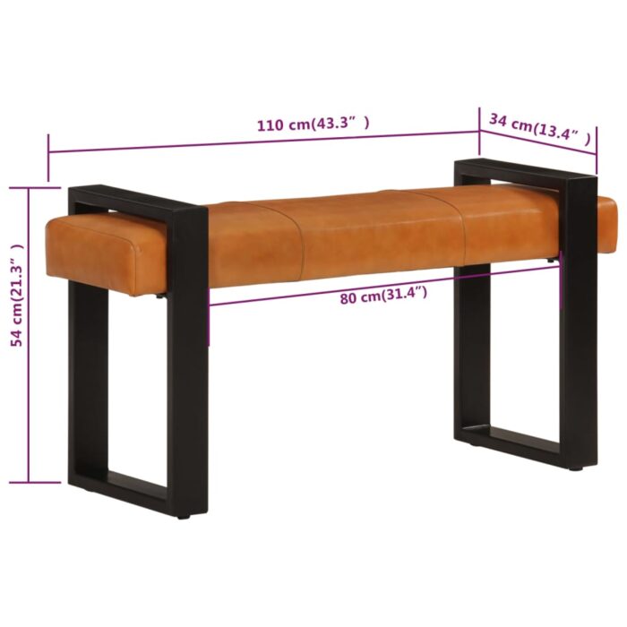 Banc Noir et marron 110 cm Cuir de chèvre véritable – Image 5