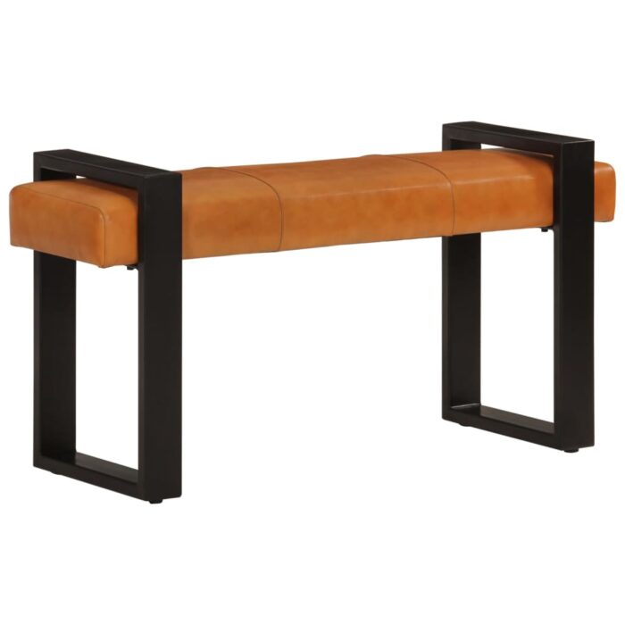 Banc Noir et marron 110 cm Cuir de chèvre véritable – Image 6
