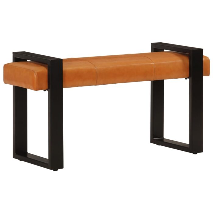 Banc Noir et marron 110 cm Cuir de chèvre véritable – Image 8