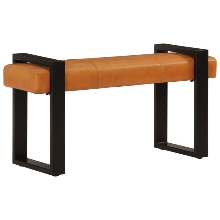 Banc Noir et marron 110 cm Cuir de chèvre véritable – Image 9