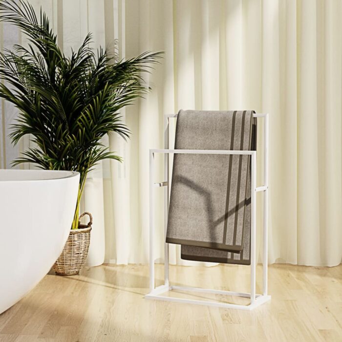 Porte-serviettes sur pied Blanc 48x24x78,5 cm Fer – Image 1