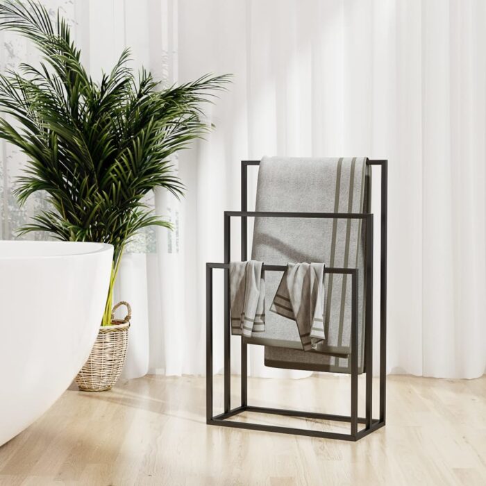 Porte-serviettes sur pied Noir 48x24x79 cm Fer – Image 1