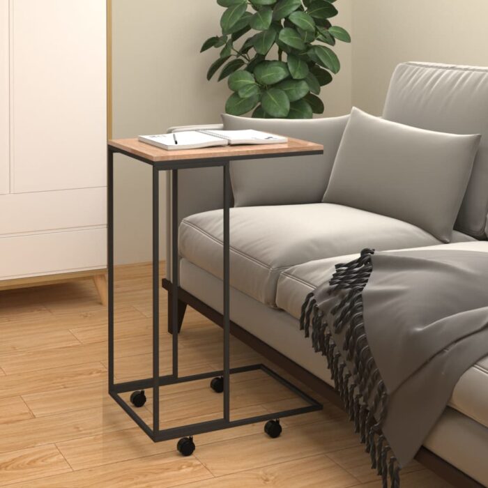 Table d'appoint avec roues Noir 40x30x63,5 cm Bois d'ingénierie – Image 1