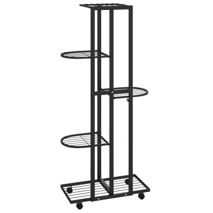 Jardinière à 5 niveaux avec roues 44x23x100 cm Noir Fer – Image 3