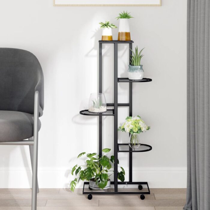 Jardinière à 5 niveaux avec roues 44x23x100 cm Noir Fer – Image 1