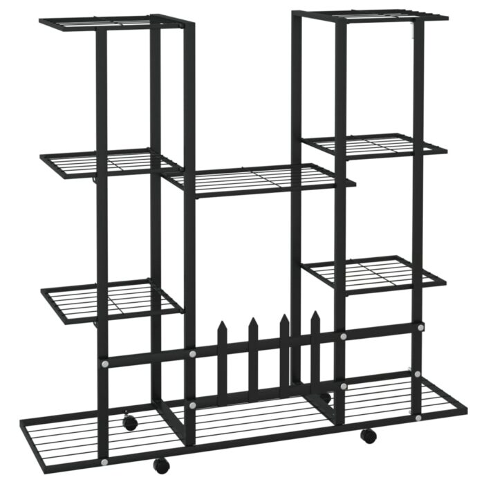 Jardinière avec roues 94,5x24,5x91,5 cm Noir Fer – Image 3