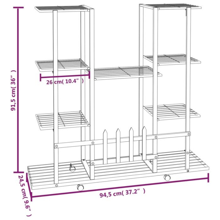 Jardinière avec roues 94,5x24,5x91,5 cm Noir Fer – Image 5